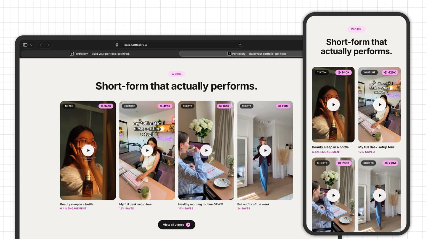 A UGC creator portfolio open on a phone.